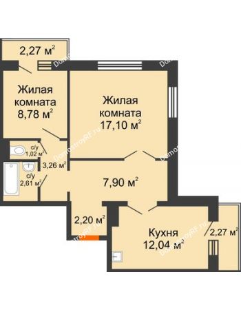 2 комнатная квартира 56,27 м² в ЖК Иннoкeнтьeвcкий, дом № 6