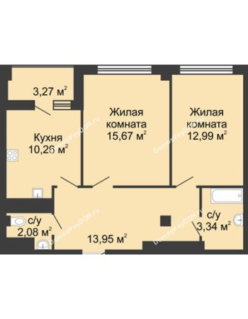 2 комнатная квартира 61,59 м² в  ЖК РИИЖТский Уют, дом Секция 1-2