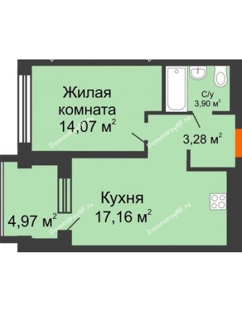 1 комнатная квартира 43,3 м² в ЖК Речной порт, дом № 1