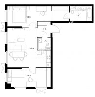 2 комнатная квартира 64,4 м² в ЖК Савин парк, дом корпус 6 - планировка