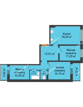 3 комнатная квартира 77,8 м² - ЖК Инстеп.Победа