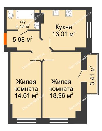 2 комнатная квартира 60,42 м² - ЖК Штахановского
