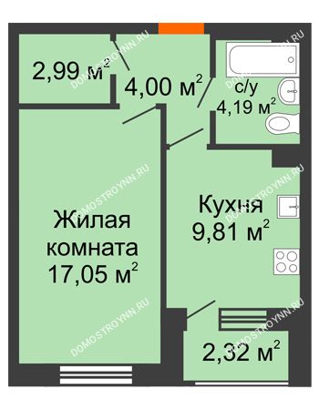 1 комнатная квартира 39,2 м² - ЖК Дом на Чаадаева