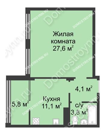 1 комнатная квартира 52,9 м² в ЖК Славянский квартал, дом № 5а, 7