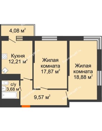 2 комнатная квартира 66 м² - ЖК Время
