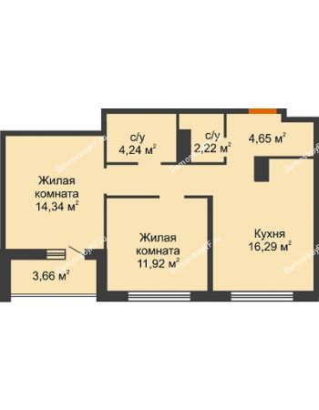 2 комнатная квартира 59,73 м² в Жилой Район Никольский, дом ГП-54